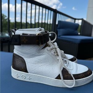 Louis Vuitton White and Brown High-Top Sneakers